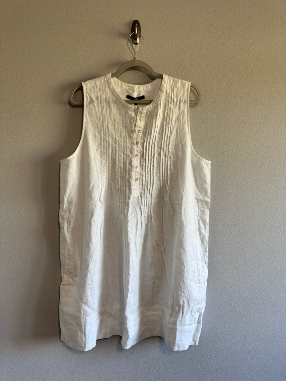 Quince White Pintuck Button-Front Linen Dress. NWT.